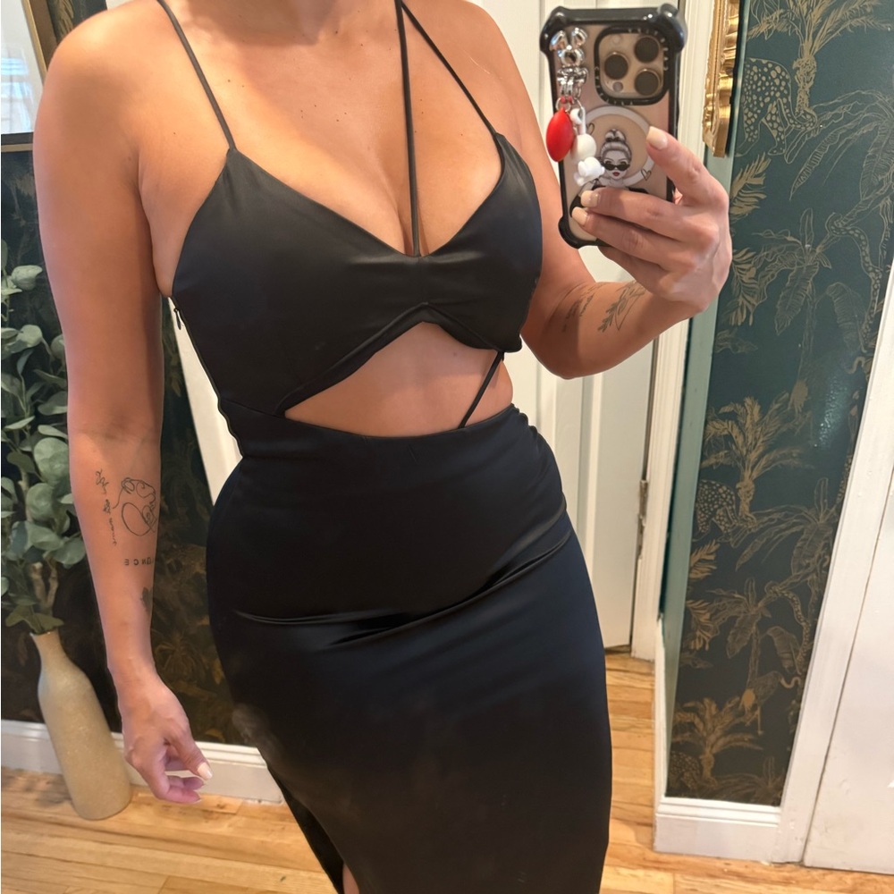 Zara Elegant Black Satin Dress